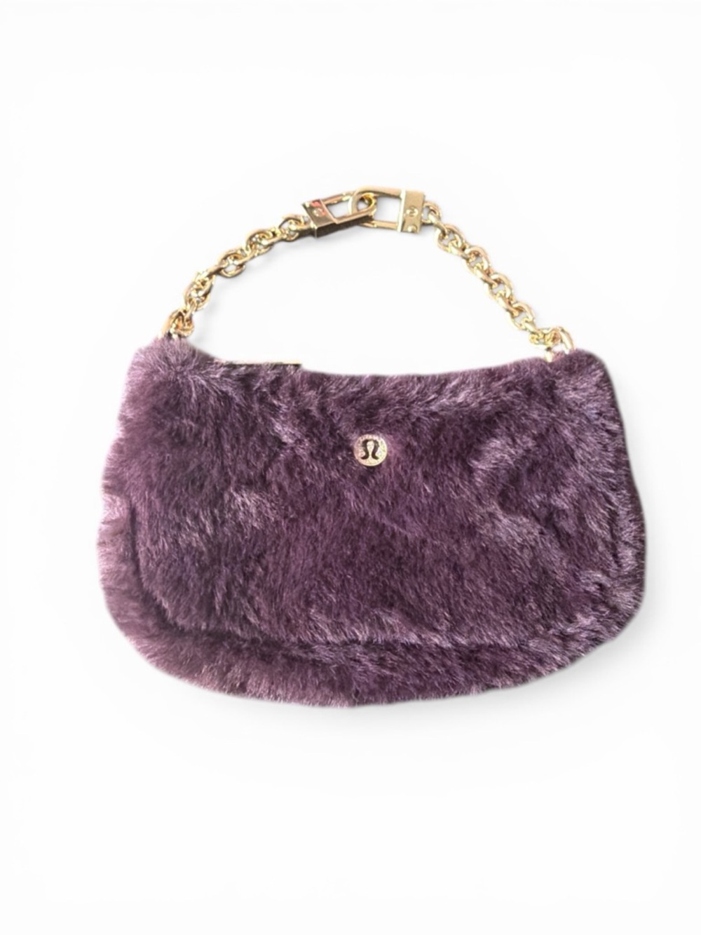 Lululemon City Essentials Faux Fur Nano Bag in Deep Plum with Gold Chain